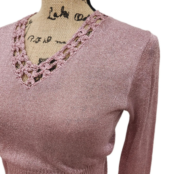 VINTAGE 70s Shayne METALLIC ROSE GLITTER Maxi Dress ,Long Sleeve,Women's Small - Picture 4 of 9